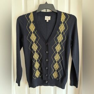 MILLY of New York Vintage Cardigan Black Gold 100% Wool Size M runs Small